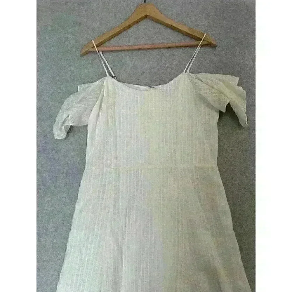 Halston Women's Cold Shoulder Midi‎ A-Line Dress Ivory Sz. 8 100% Cotton 163258